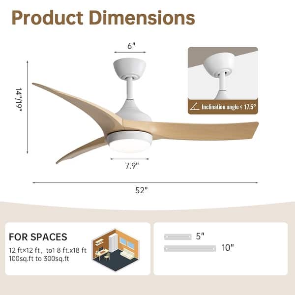 dimension image slide 28 of 29, Sofucor 42"/48"/ 52"/60"Noiseless Walnut Wood Ceiling Fan with Remote Control, Integrated Light Optional