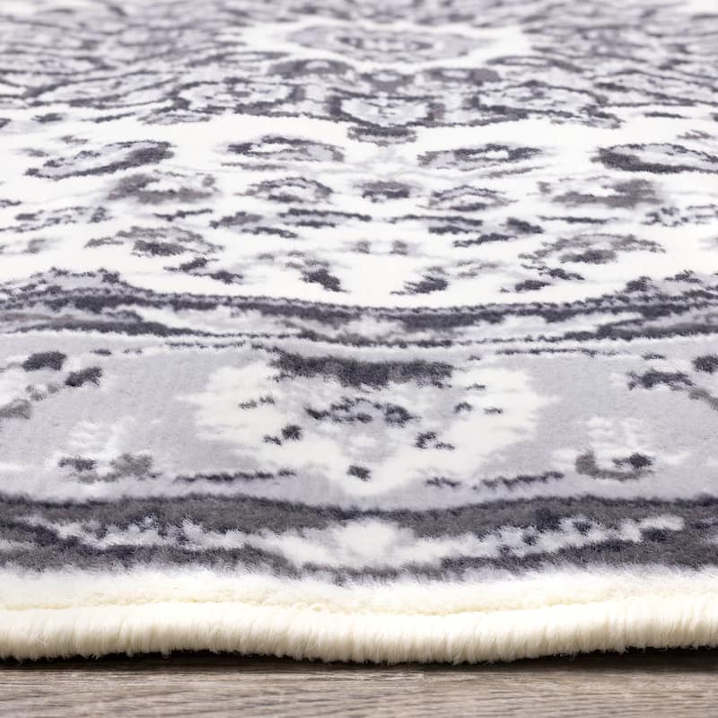 Florence Collection - Cream/Grey Traditional Border Rug - 4'7" x 6'7"