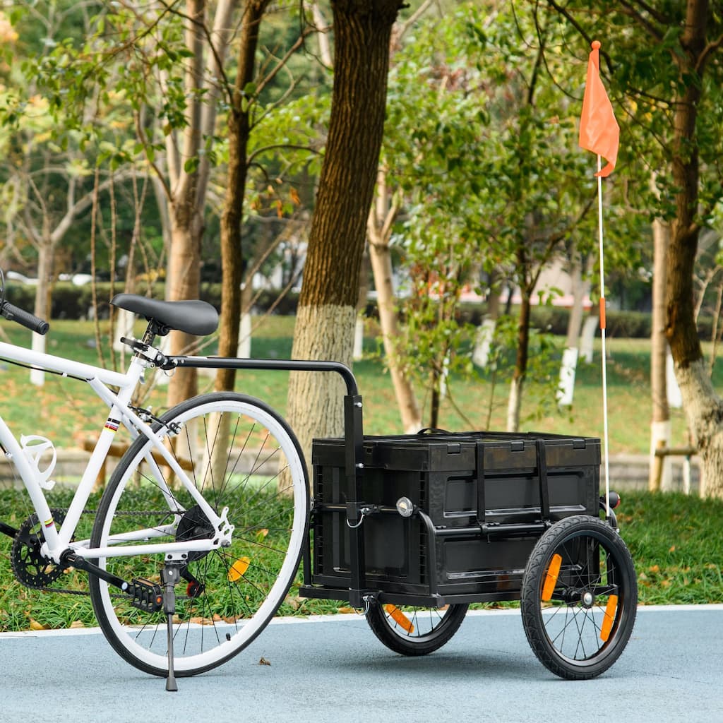 Aosom Bike Cargo Trailer, Bicycle Trailer Wagon Cart with Removable Storage Box, Folding Frame, Quick Release 16" Wheels Safe