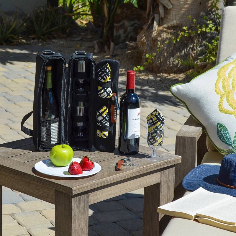 Picnic at Ascot - Deluxe Insulated Wine Tote with 2 Wine Glasses, Napkins and Corkscrew - Black/Paris