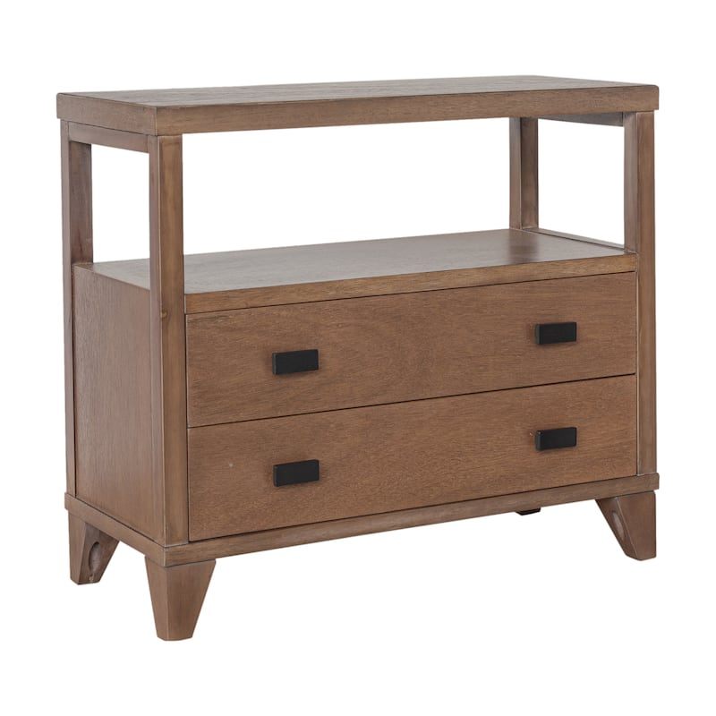 Handmade Wood 2-Drawer Nightstand with Open Shelf by East at Main