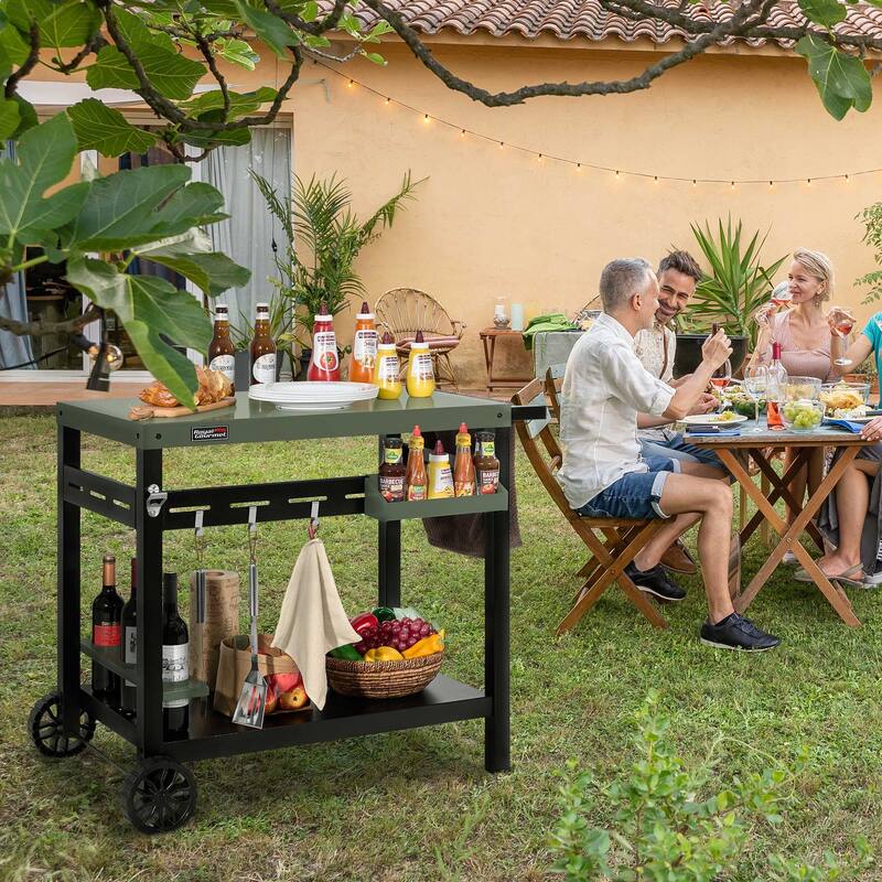 Royal Gourmet Double-Tier Dining Cart with Olive Green Top - N/A