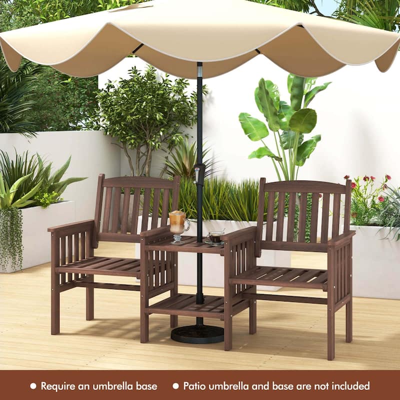 Costway Outdoor Fir Wood Loveseat with 2-Tier Side Table and 1.96" - See Details