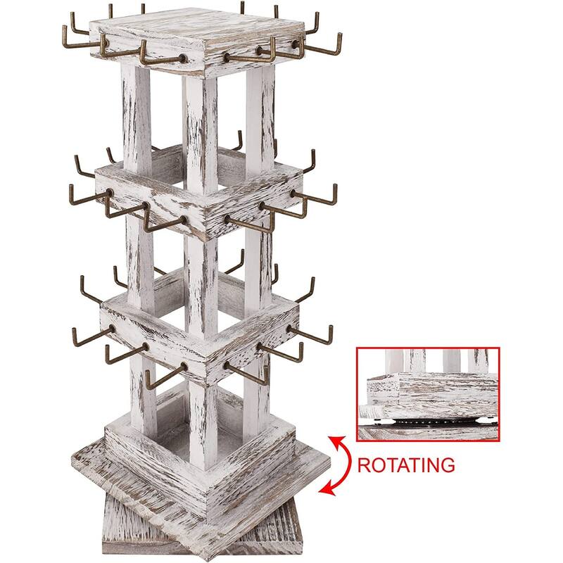 Natural Wood Rotating 36 Hooks Jewelry Tower