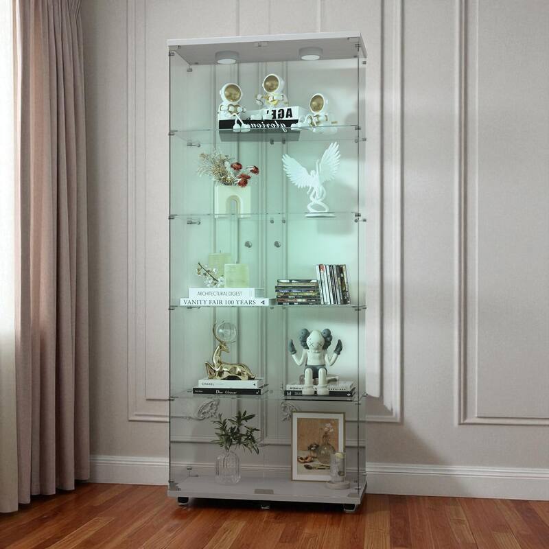 74.6" Tempered Glass Display Cabinet with Remote-Control Paipai Lights, Locking Doors & Adjustable Feet for Wine