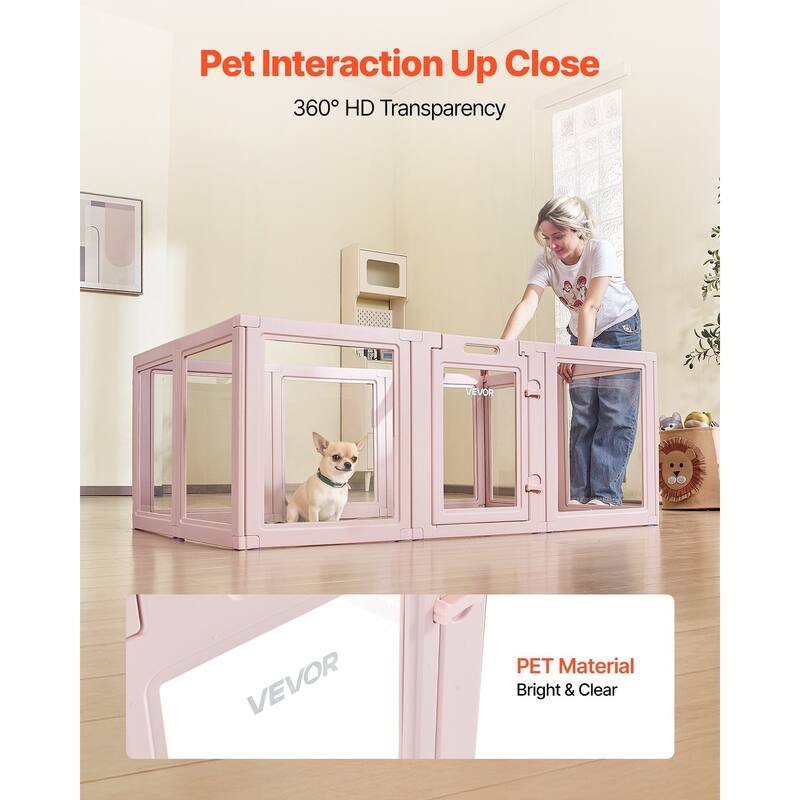 Modular Dog Playpen with Transparent Panels, Easy to Clean