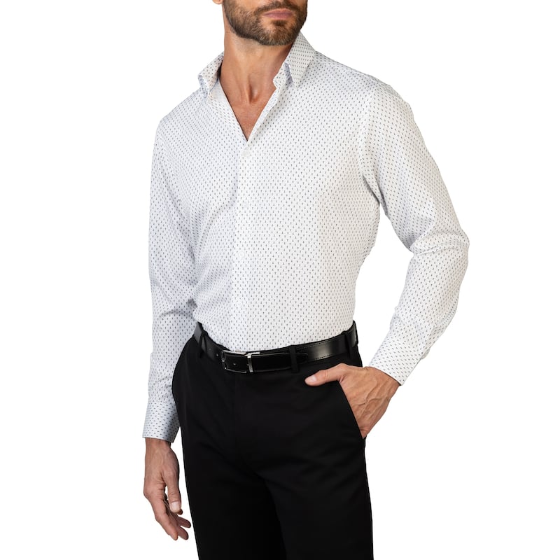 Nautica Men's Wrinkle-Resistant Printed Performance Dress Shirt - XL 34/35 - Wht Grnd W/ Nvy Anchor Print