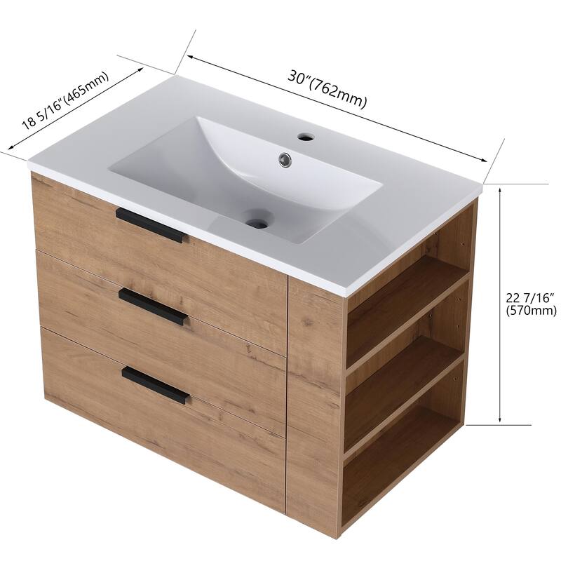 Bathroom Vanity With Sink In 30/36 Inch, Floating Bathroom Vanity With Soft Close Drawers and adjustable shelves