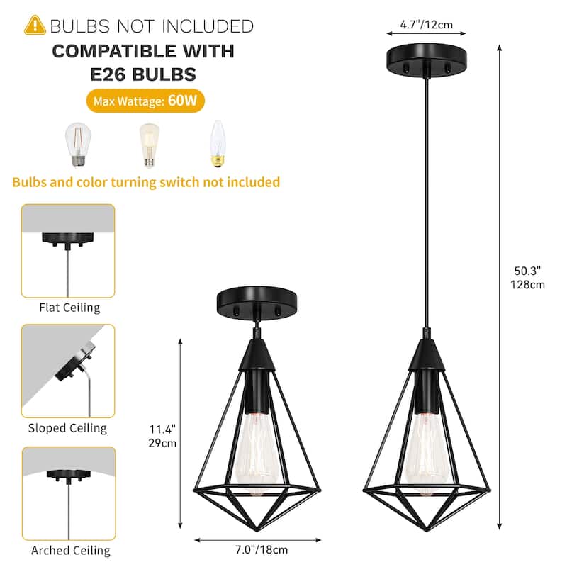Moasis 2/4 Industrial Pendant Lights, Hanging Lights with E26 Lamp Holder