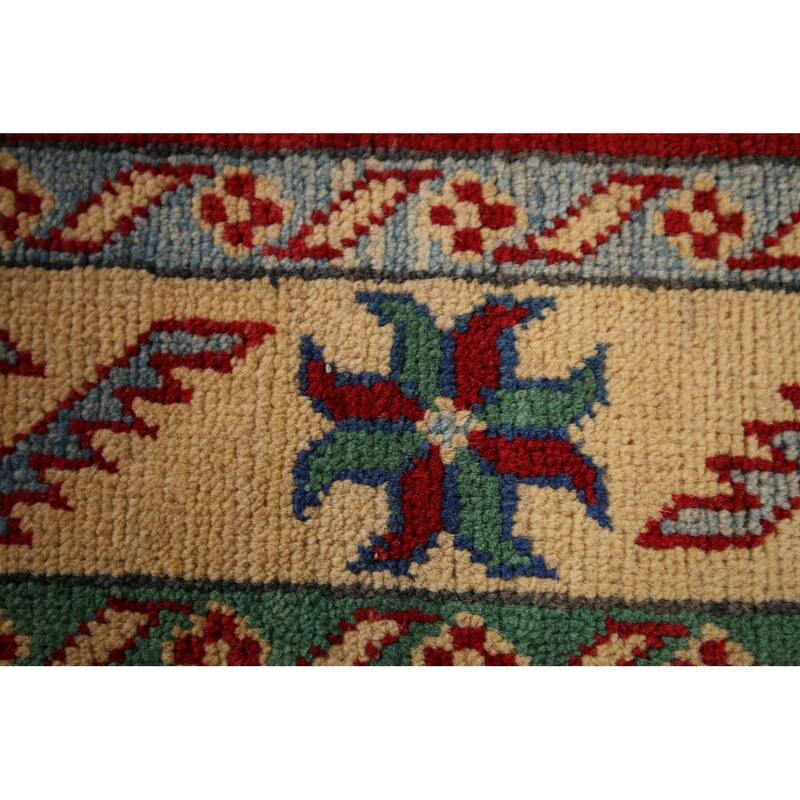 Geometric Red Kazak Oriental Runner Rug Handmade Wool Carpet - 2'6" x 16'0"
