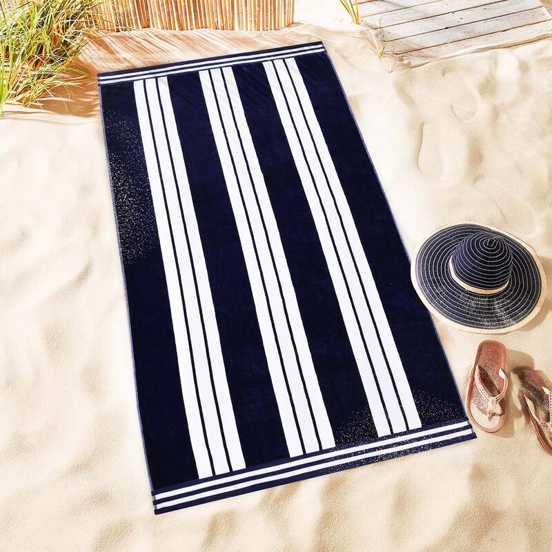Superior Striped Large Oversized Cotton Beach Towel - Set of 2