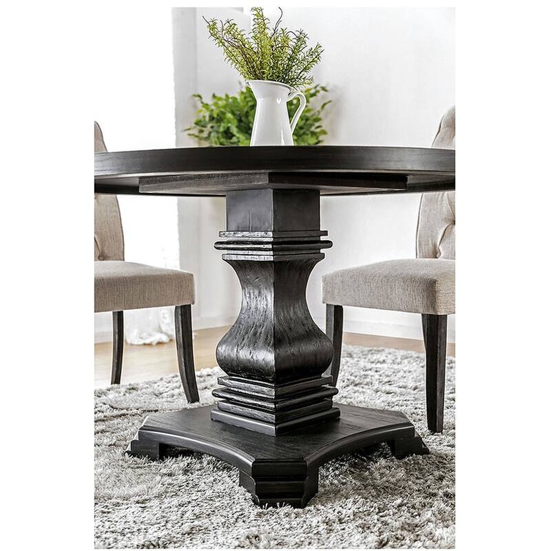 Antique Black Finish Wood Round Pedestal Dining Table