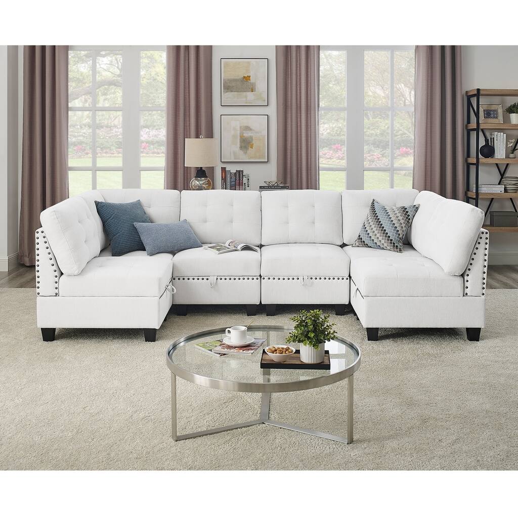 6 Pieces Chenille Modular Sectional Sofa, DIY Combination, Storage