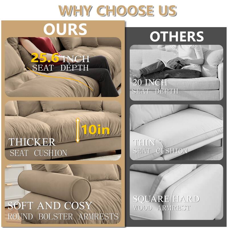130" Oversized Velvet Modular Sofa, 3 Seater Modern Sectional Sofa with Bolstered Armrests, Upholstered Couches for Living Room