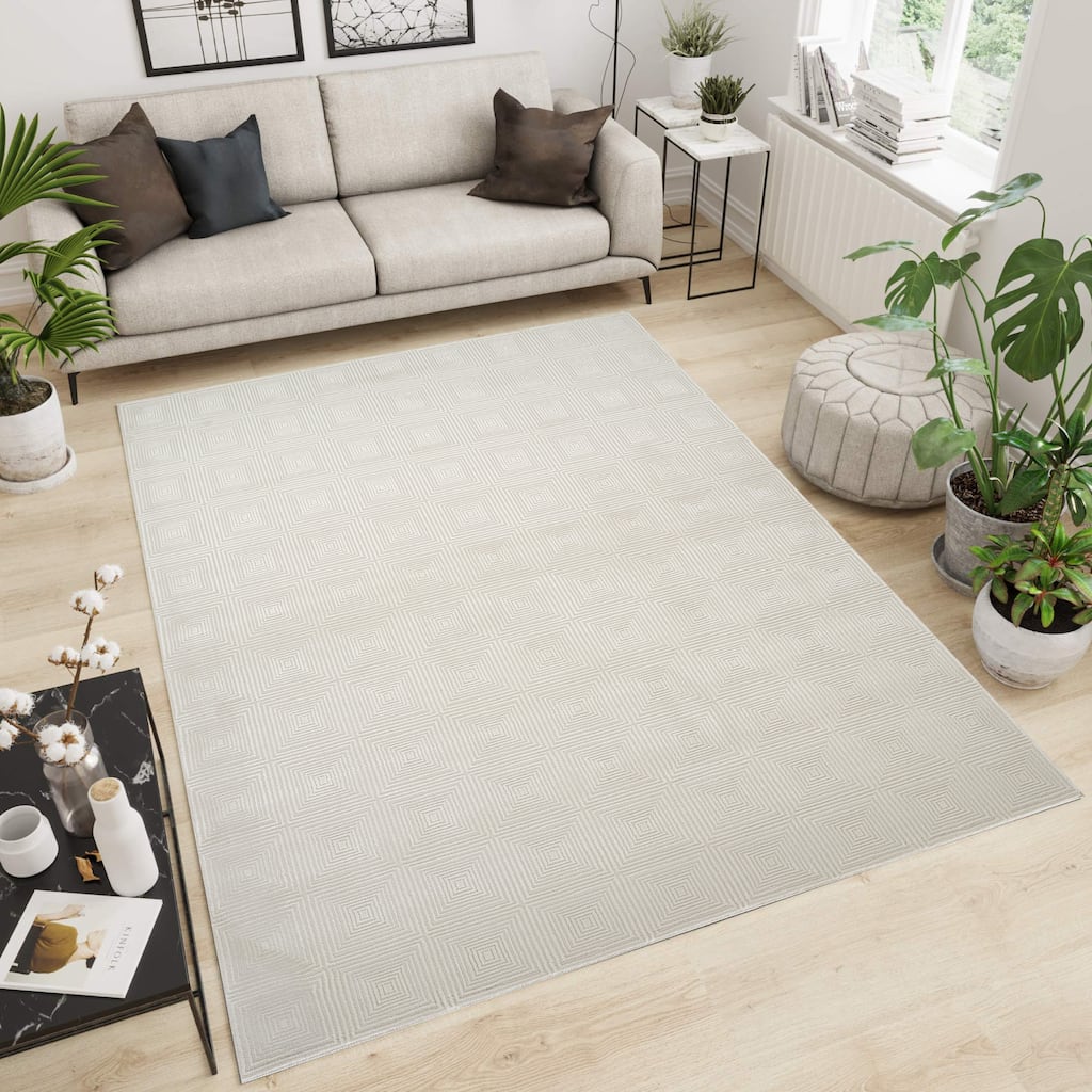 Omari Collection Cream Geometric Traditional Area Rug