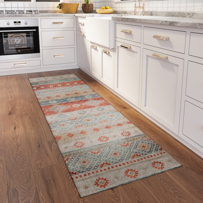 Addison Indoor/ Outdoor Yuma Southwest Boho Washable Rug - 2'3" x 7'6" - Desert