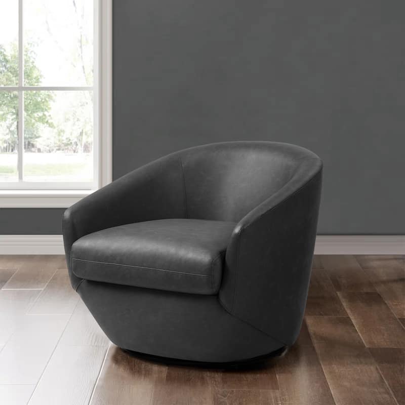 Faux Leather Velvet Upholstered Swivel Barrel Chair