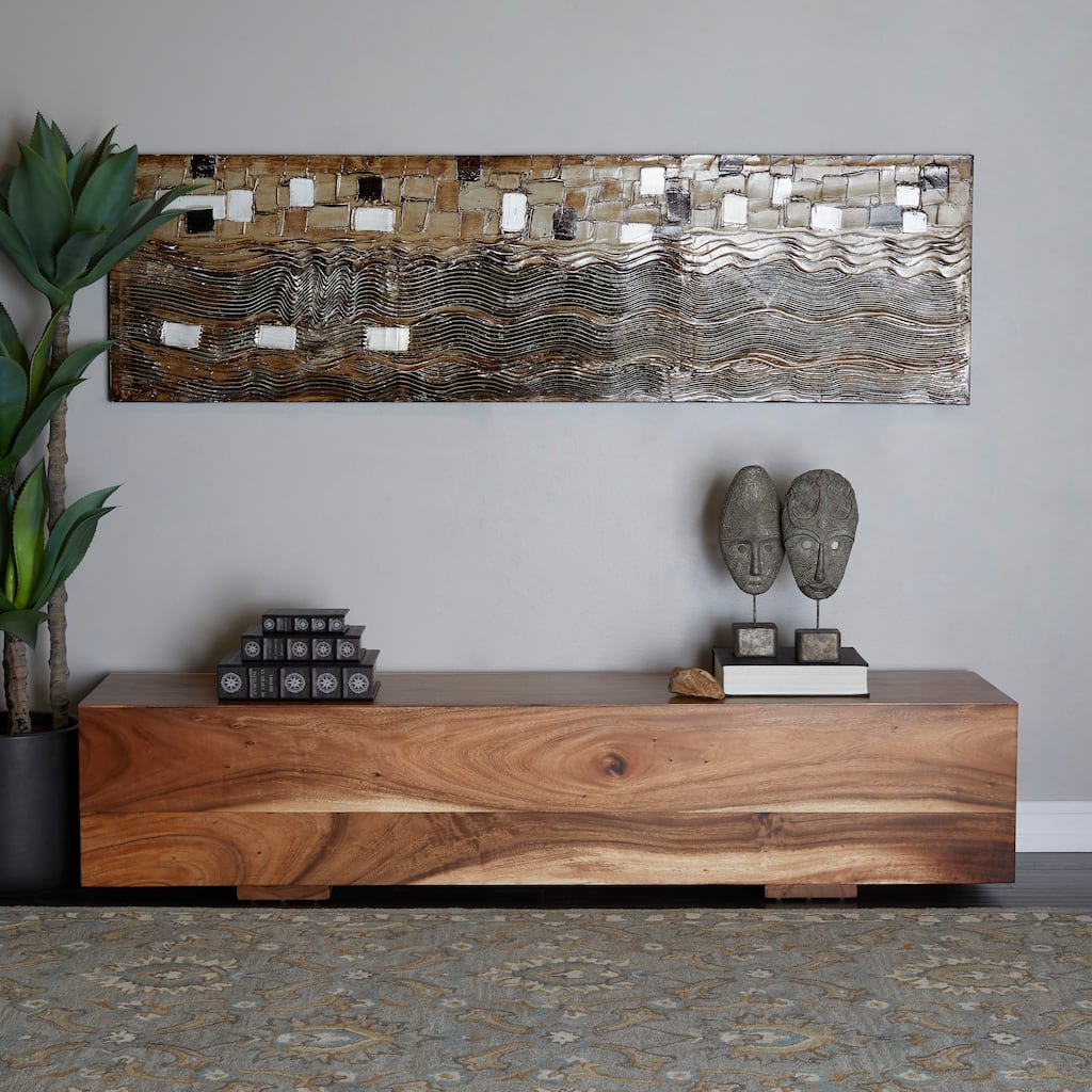 Brown Wood Block Bench with Elevated Base