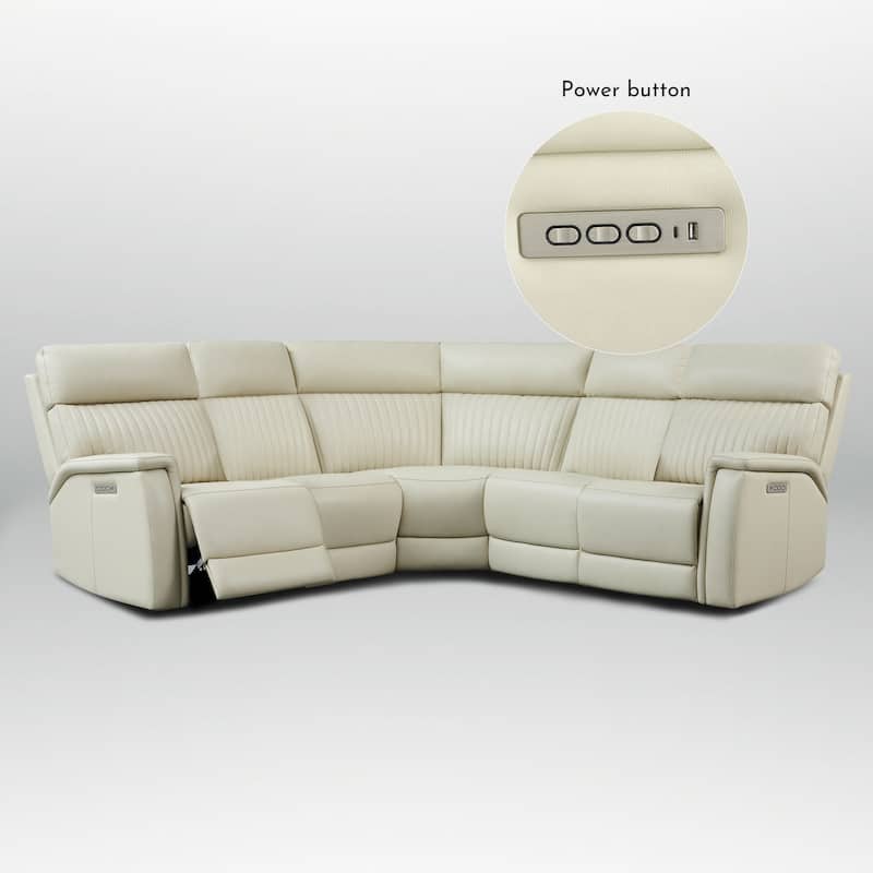 5PCS, 2 power Recliners, Leather Reclining Sectional with Power headrest & lumbar