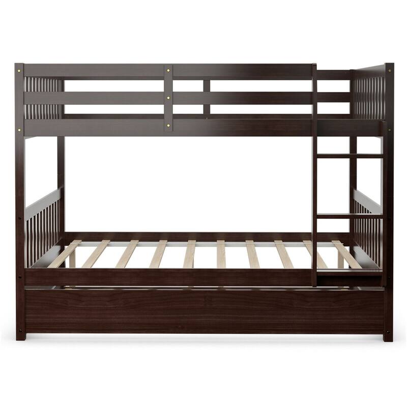 Gymax Full over Full Bunk Bed Platform Wood Bed w/ Trundle & Ladder