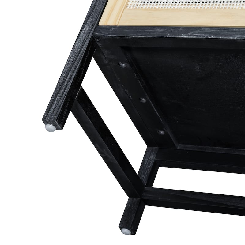 Rattan Sideboard Buffet Storage Cabinet Console Table, Black+Natural
