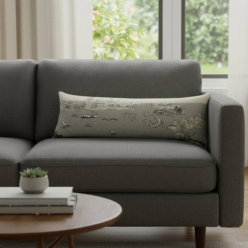 HomeRoots 14" X 45" Cream Hawaii Daylight Skyline Lumbar Decorative Pillow