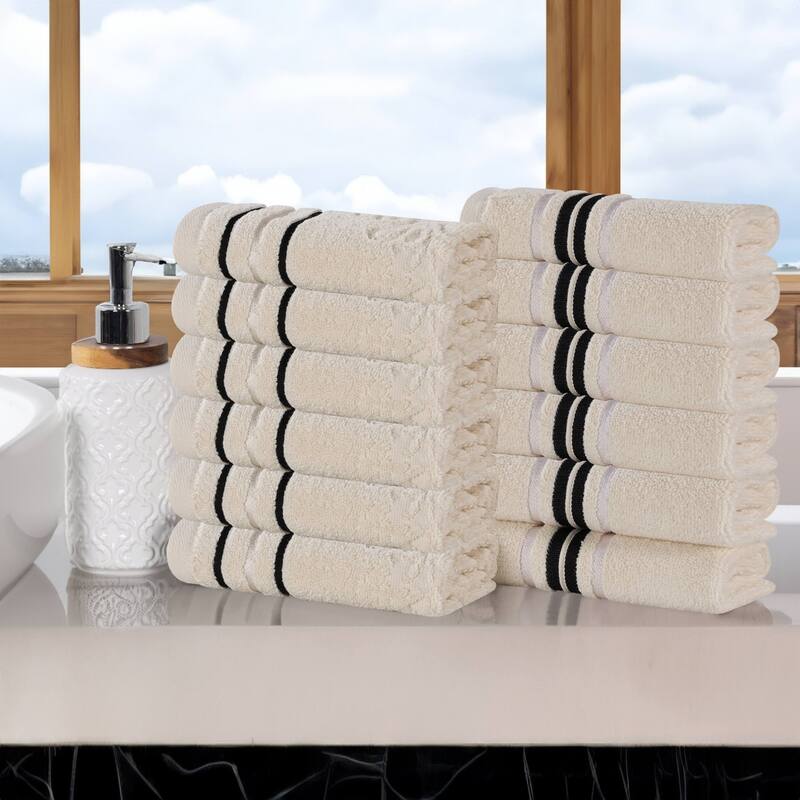 Superior Sadie Zero Twist Cotton Solid and Floral Washcloth Set of 12 - Ivory