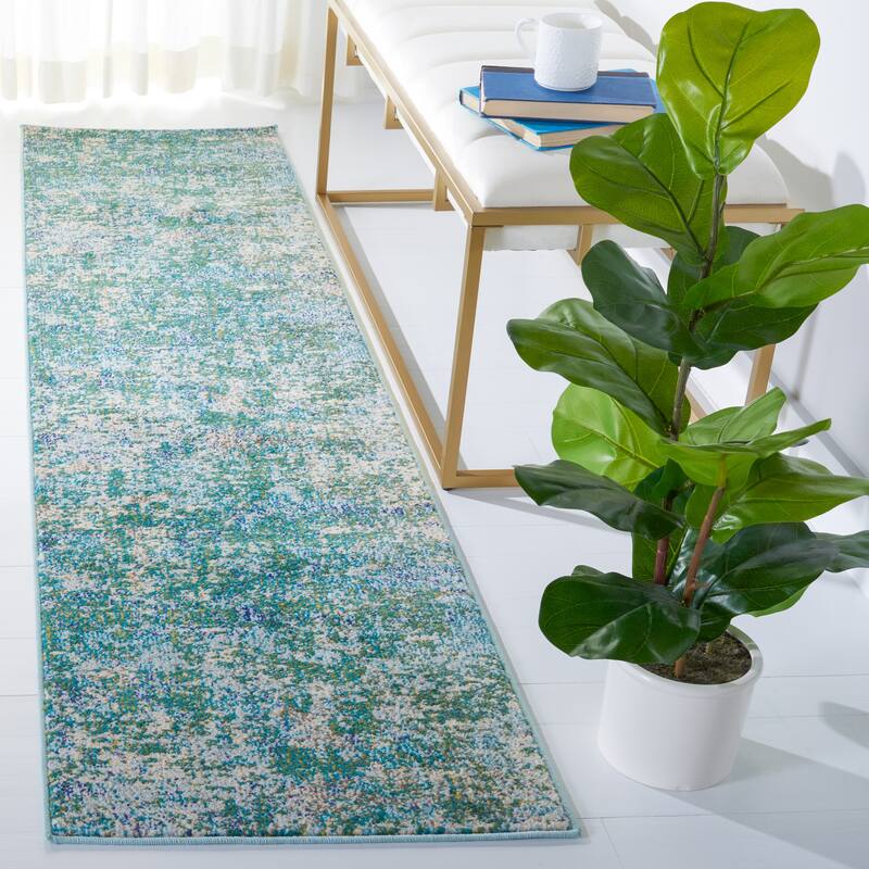SAFAVIEH Madison Poranna Modern Abstract Rug - 2' x 8' Runner - Green/Turquoise - Runner