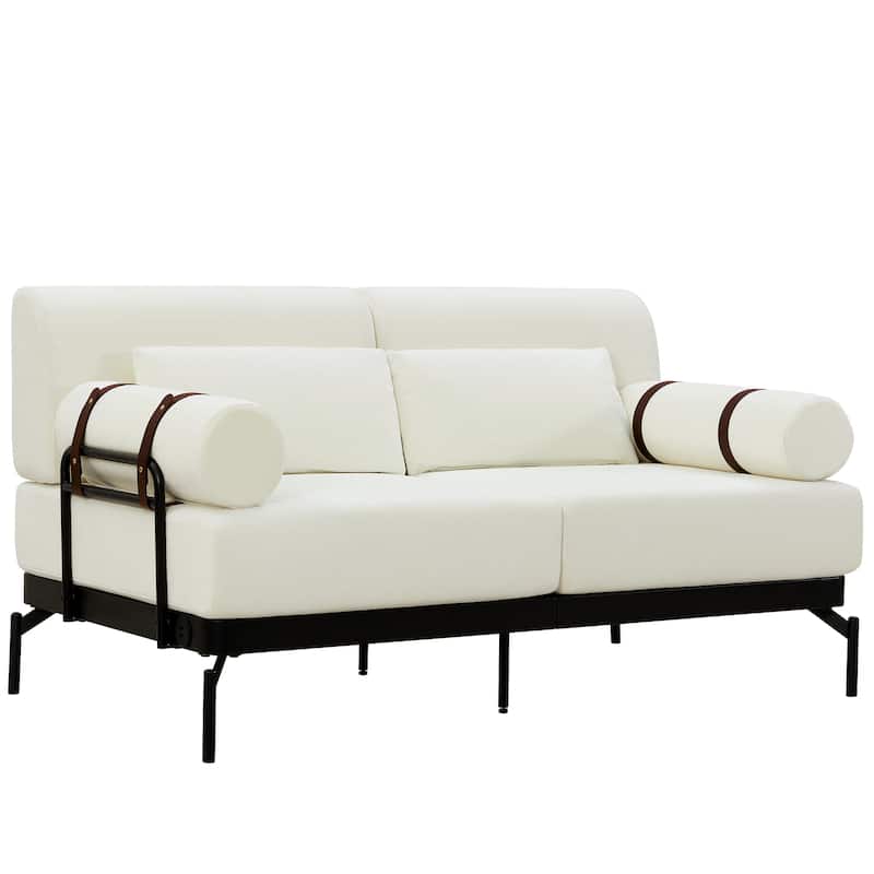 Roomfitters Loveseat Sofa with USB Ports and Cylindrical Armrests, 2-Seater Couch for Living Room