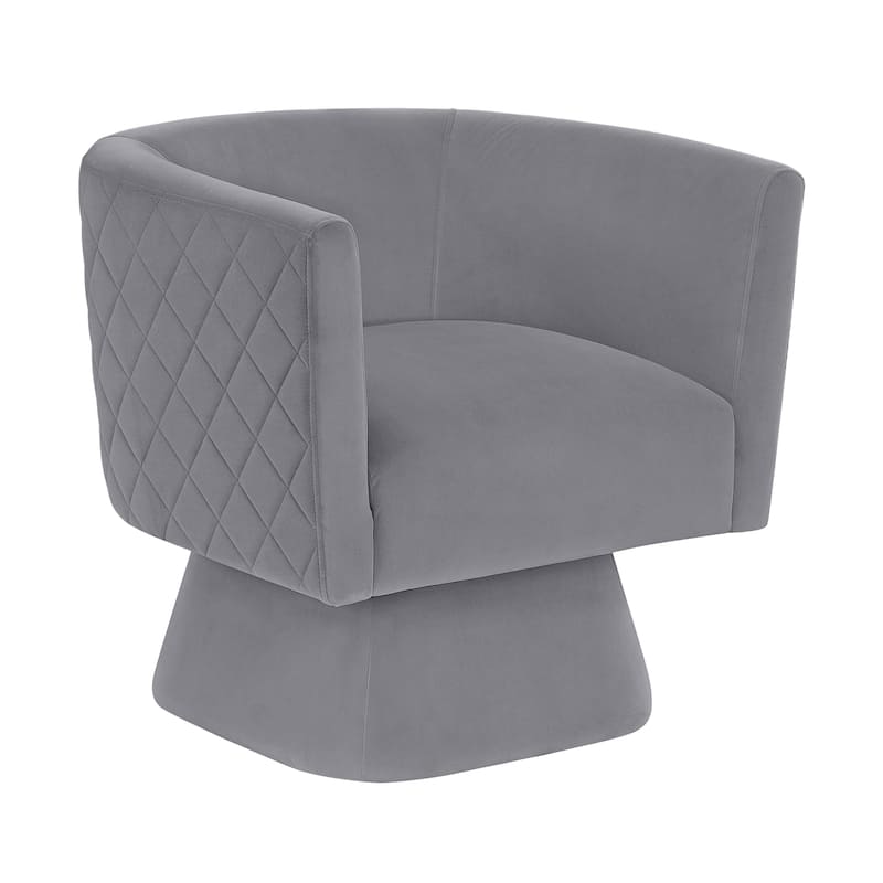 Gale 29" Velvet Swivel Chair - Diamond Stitched Chair Back - Gray