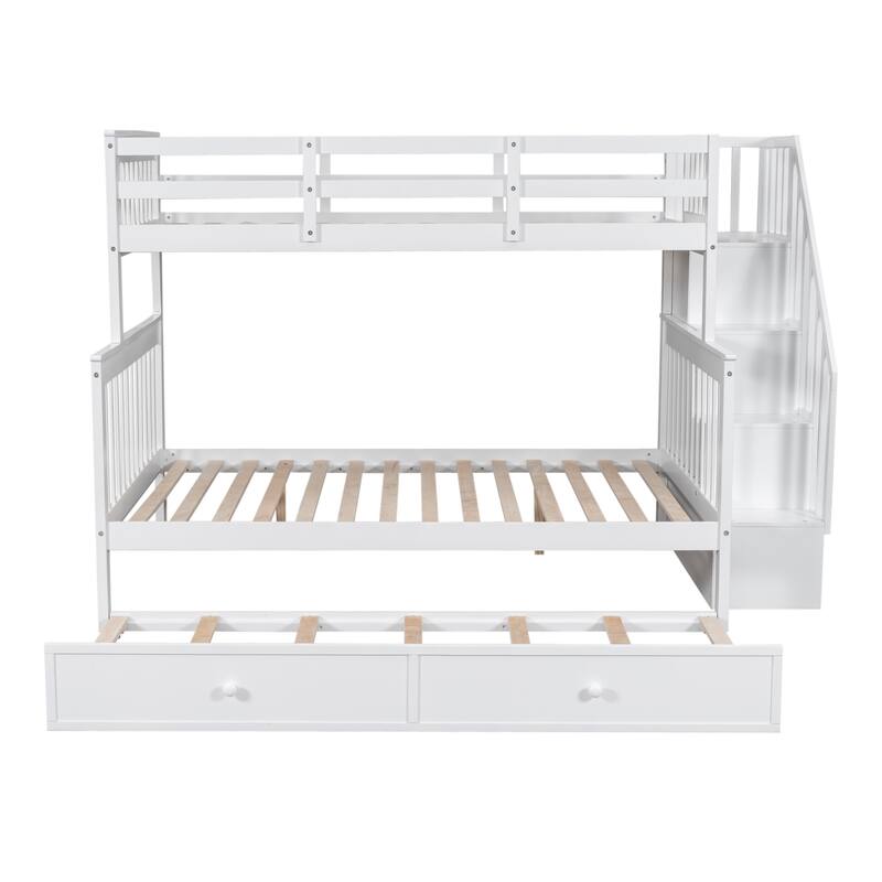 Stairway Bunk Bed with Trundle, Storage and Guard Rail