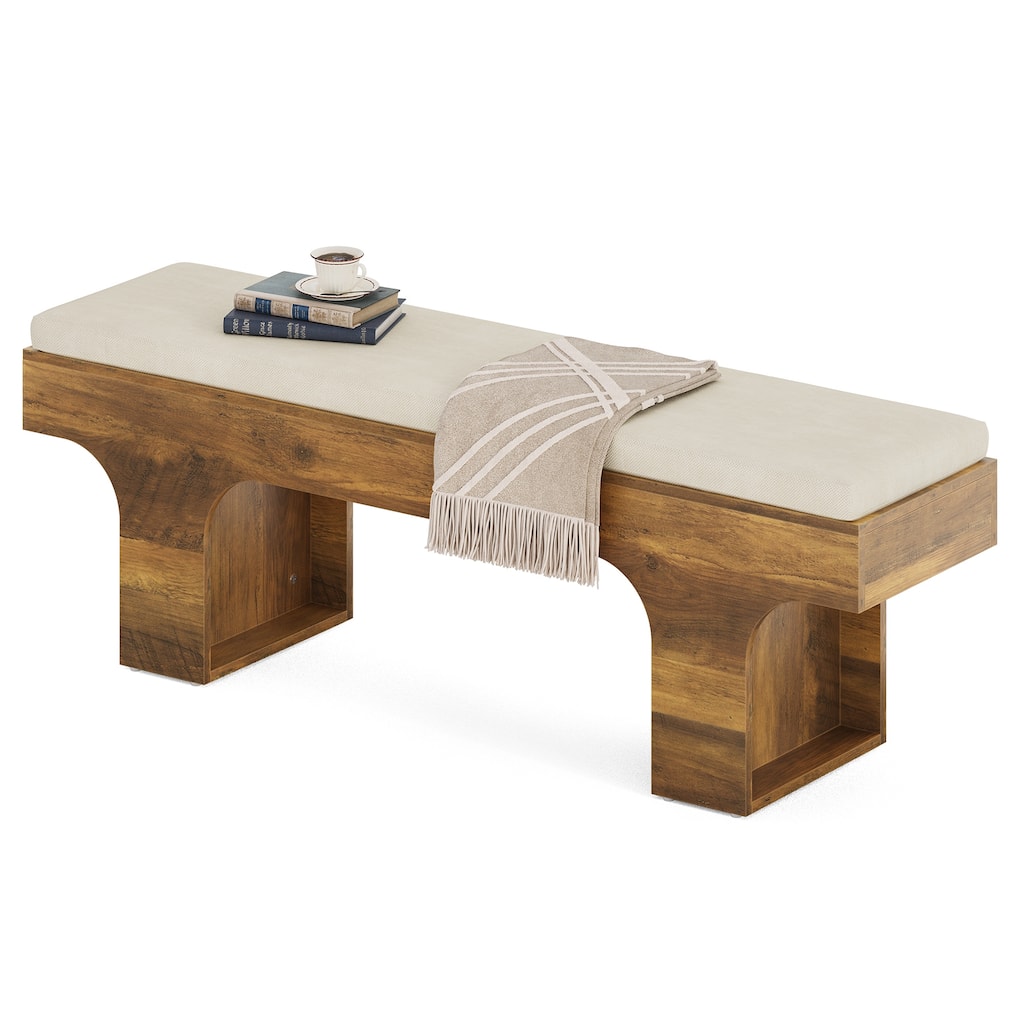 55.2" Dining Bench with Linen Cushion, End of Bed Upholstered Bench