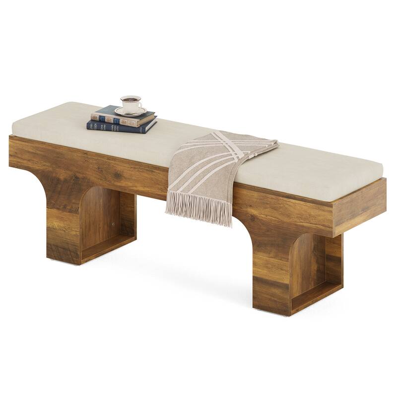 Dining Bench with Linen Cushion, 55.2" End of Bed Upholstered Bench