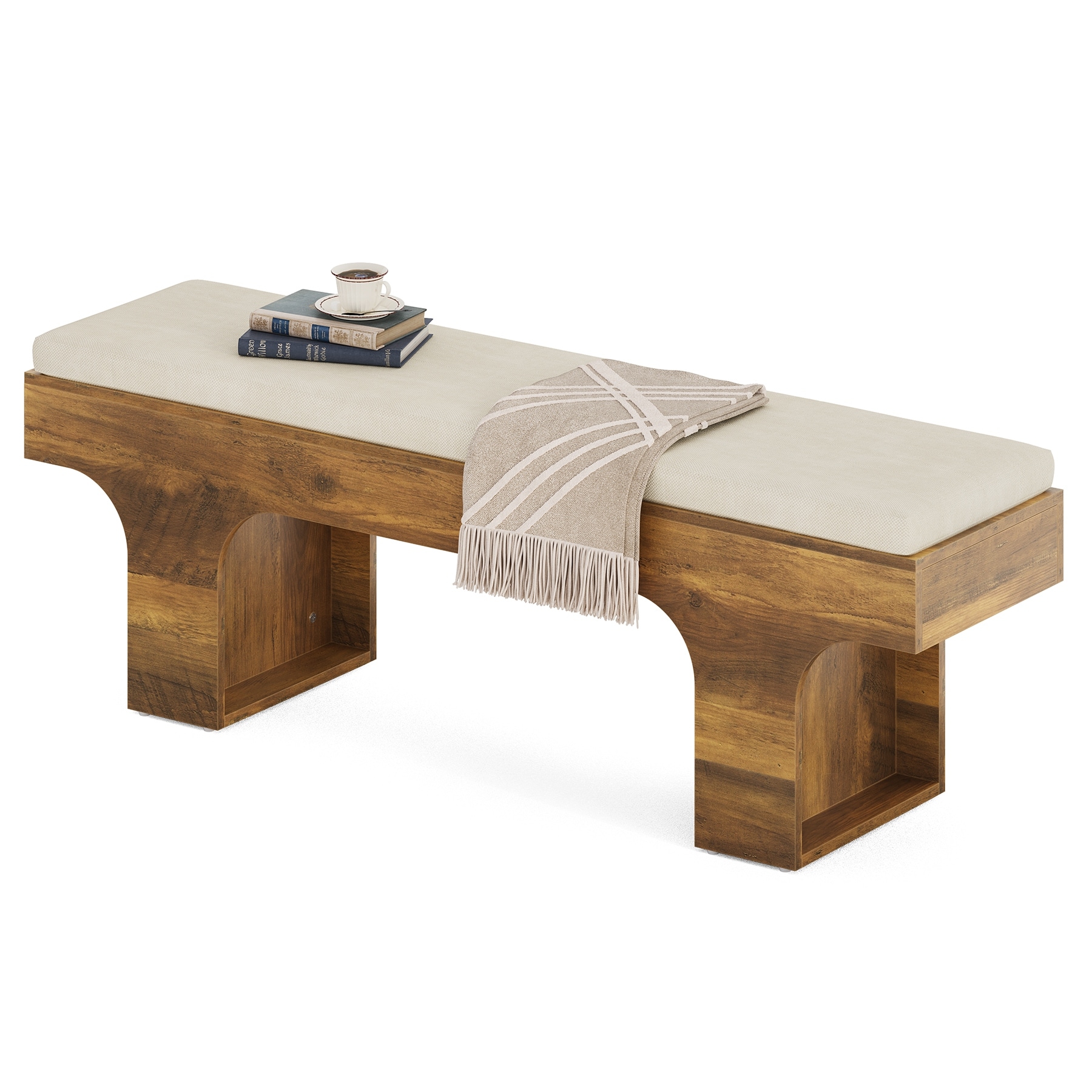 Dining Bench with Linen Cushion, 55.2" End of Bed Upholstered Bench