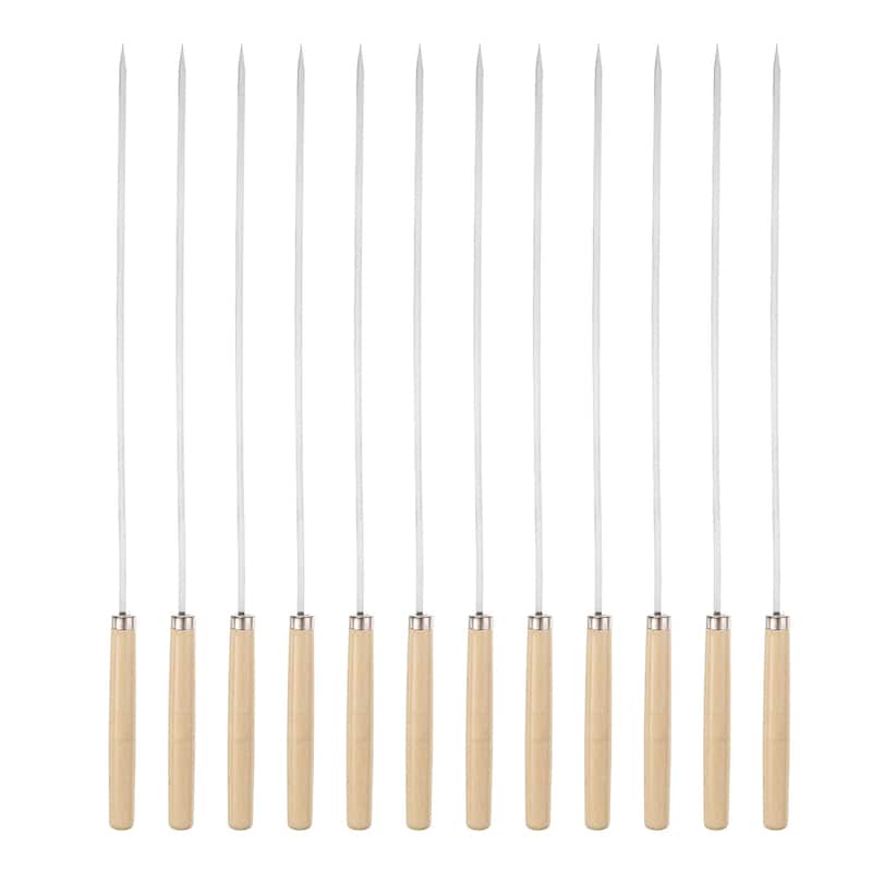 12pcs Kebob Skewers 33cmx3.2mmx0.8mm Flat Sticks with Wood Grip Handle