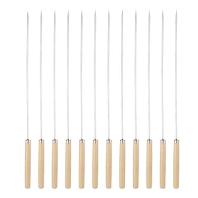 12pcs Kebob Skewers 33cmx3.2mmx0.8mm Flat Sticks with Wood Grip Handle
