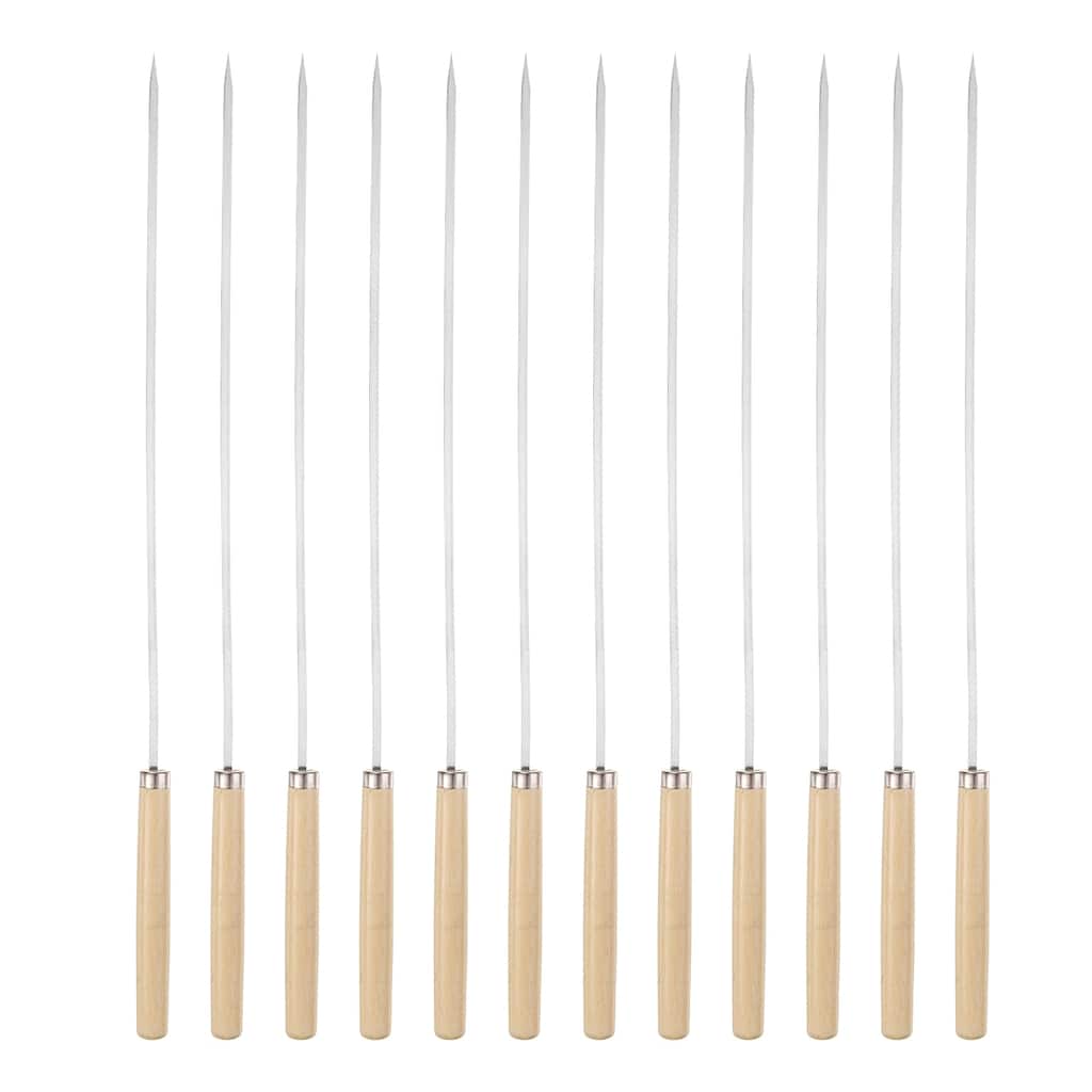 12pcs Kebob Skewers 33cmx3.2mmx0.8mm Flat Sticks with Wood Grip Handle