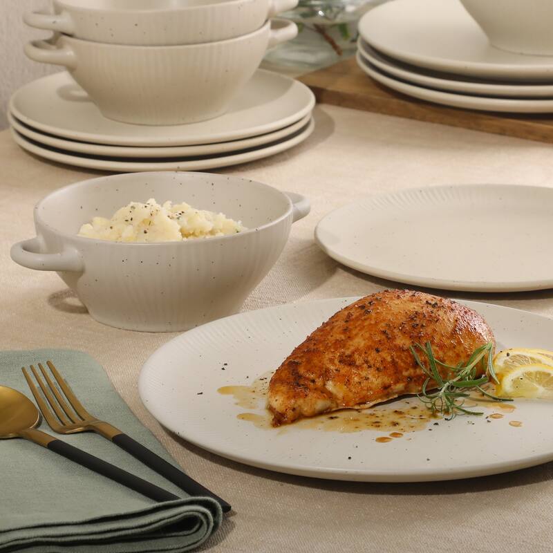 Gibson Elite Clover Hill 12-Piece Stoneware Dinnerware Set - Embossed Reactive Glaze - Service for 4