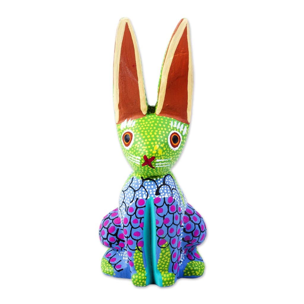 Novica Handmade Colorful Bunny Wood Alebrije Figurine