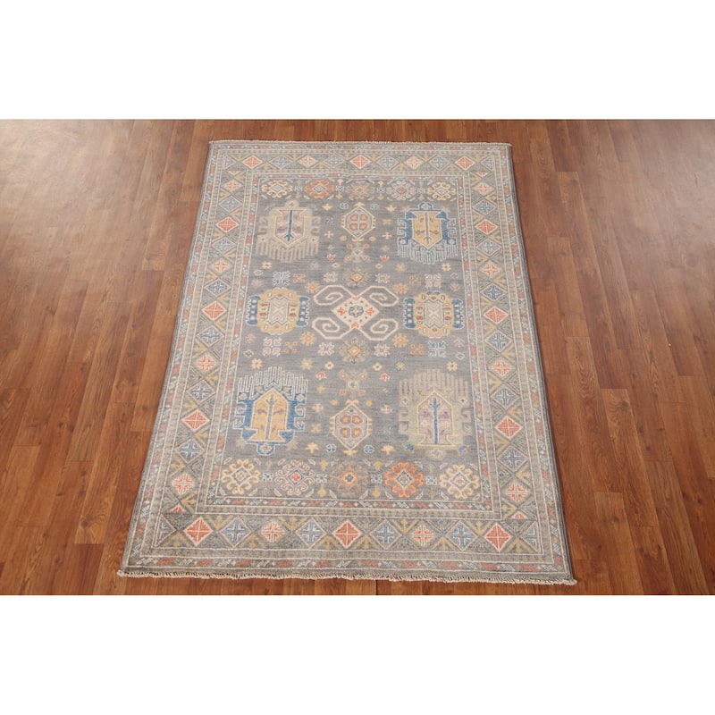 Kazak Oriental Area Rug Handmade Wool Carpet - 4'0"x 5'10"
