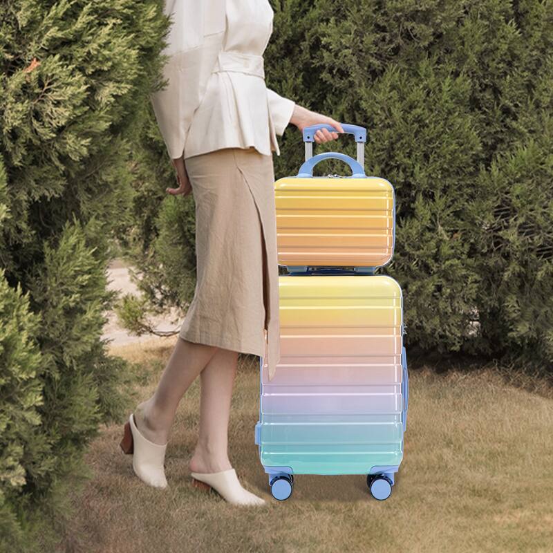 14In 20In 2 pcs in PC Spinner Wheel Luggage, Carry on Suitcase, With Gradient Color and Combination Lock