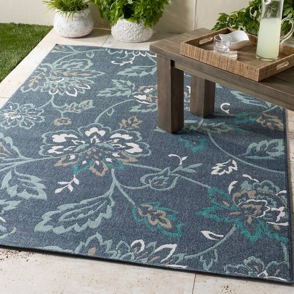 slide 2 of 9, Cesarina Floral Indoor/ Outdoor Area Rug - 8'9" Round - 8'9" Round 8'9" Round - Navy