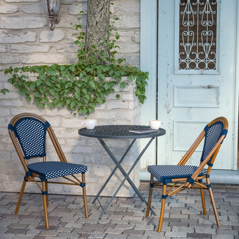 2 Pack All-Weather Commercial Paris Chairs with Bamboo Print Frame - 18.5"W x 22"D x 34.25"H
