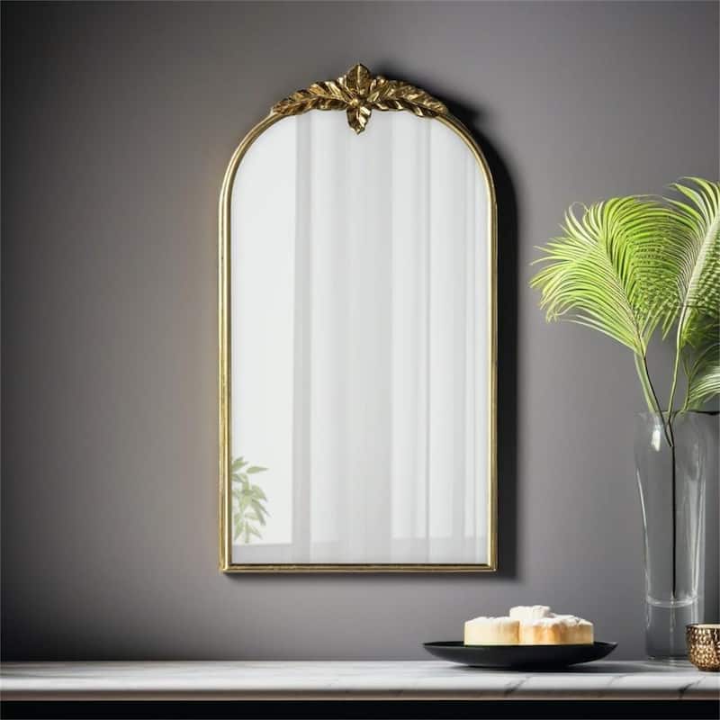 Arched Wall Mirror with Gold Metal Frame - Gold
