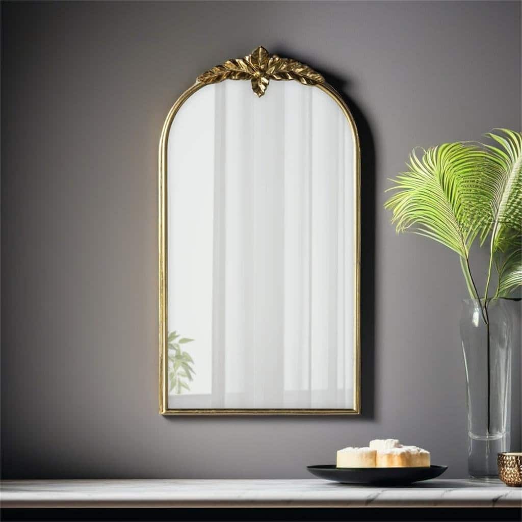 Arched Wall Mirror with Gold Metal Frame