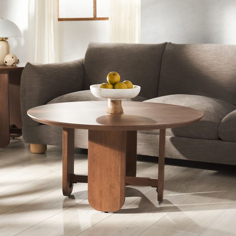 SAFAVIEH Couture Raybelina Round Wood Coffee Table - 35"W x 35"D x 18"H - Walnut