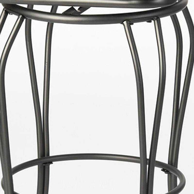 HomeRoots Set of Two 24" Black Faux Leather and Iron Counter Height Swivel Bar Chairs