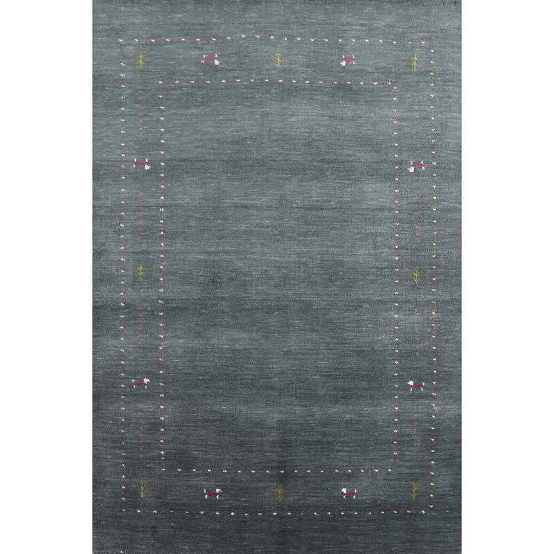 Hand Knotted Oriental 100% Wool Carpet Tribal Tribal Greys & Charcoal Gabbeh Area Rug - 5' 9'' X 4' 0''