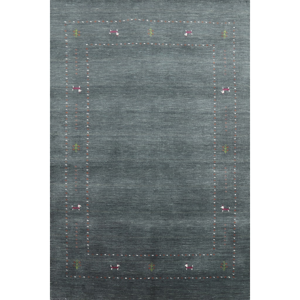 Hand Knotted Oriental 100% Wool Carpet Tribal Tribal Greys & Charcoal Gabbeh Area Rug - 5' 9'' X 4' 0''