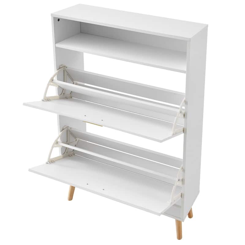 Space Saving Shoe Cabinet with Drawers for Hallway or Living Room - 31.5 x 9.33 x 47.44 inch - White